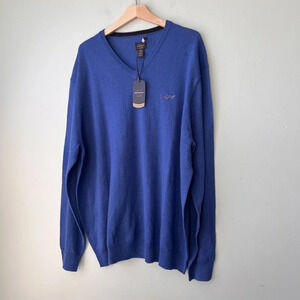 Greg‎ Norman For Tasso Elba Mens Blue V-Neck Sweater XXL Merino Wool & Acrylic